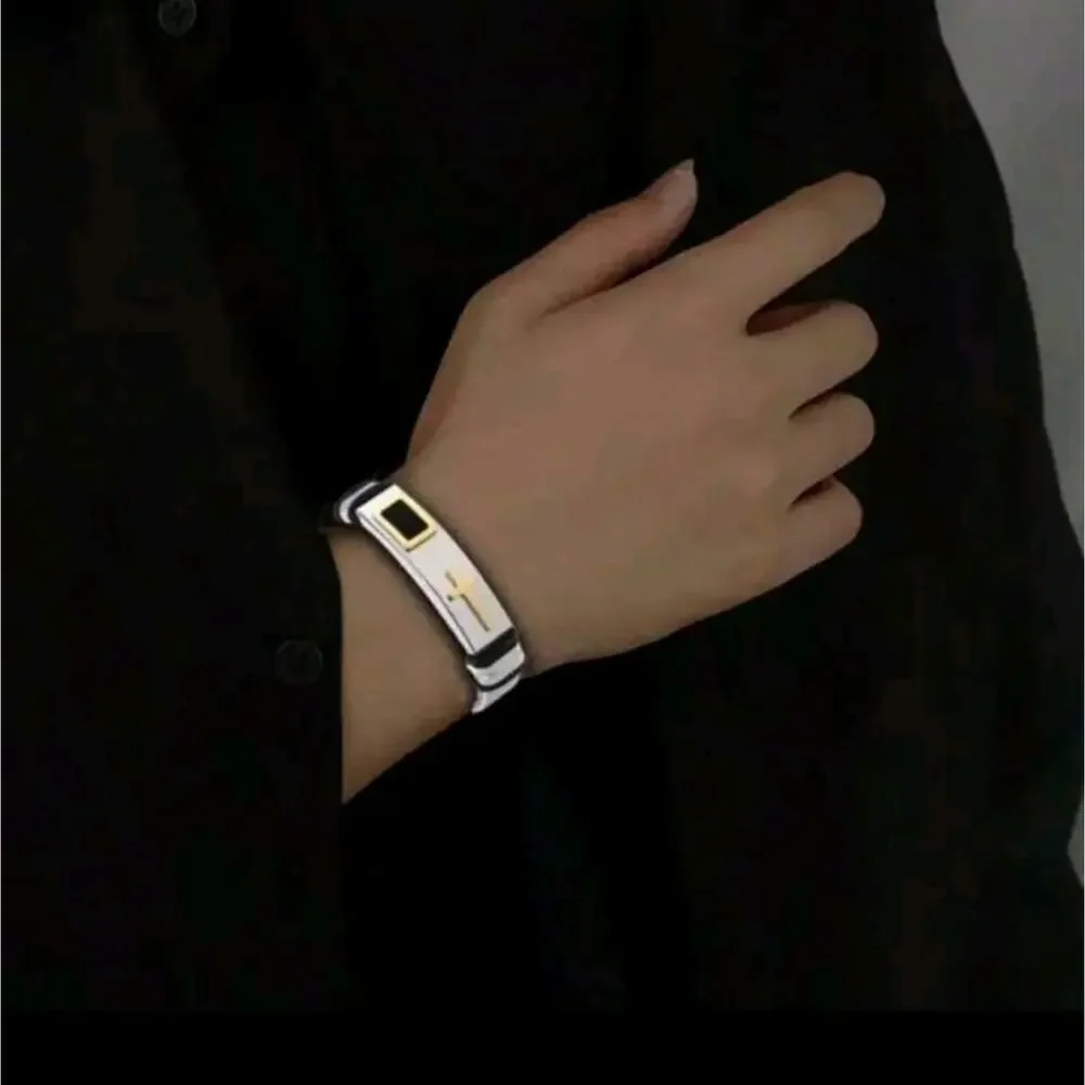Silver & Gold Cross Bracelet Stainless Valentine's Birthday Anniversary Gift NEW